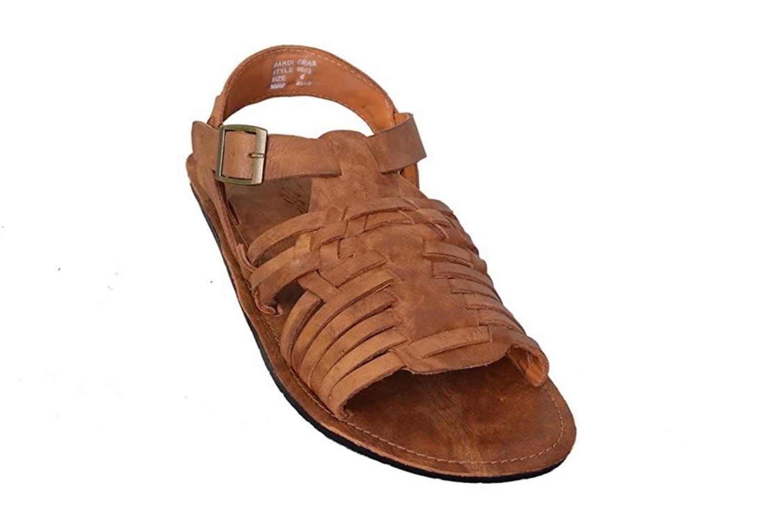 Tan Leather Multi Strap Single Toed Sandals for Men - Mardi Gras